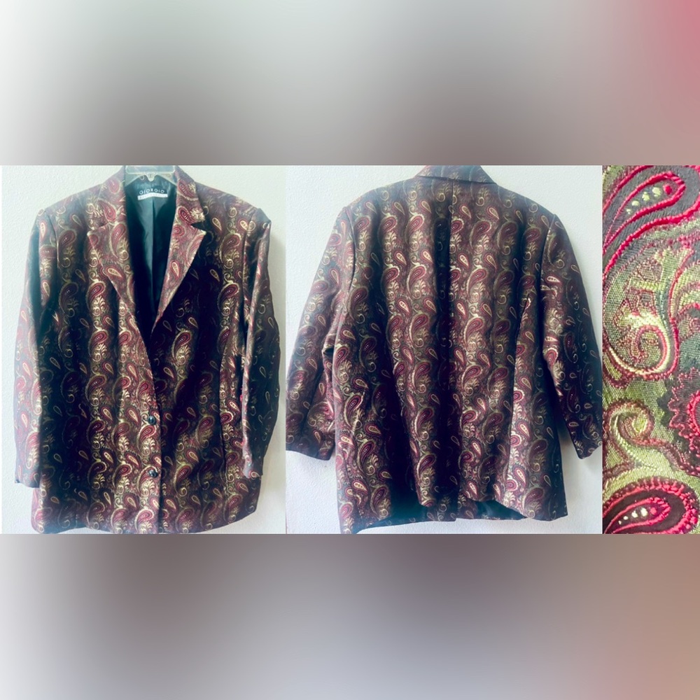VINTAGE GIORGIO SANT’ ANGELO BURGANDY PAISLEY JACKET WOMENS SIZE 22W